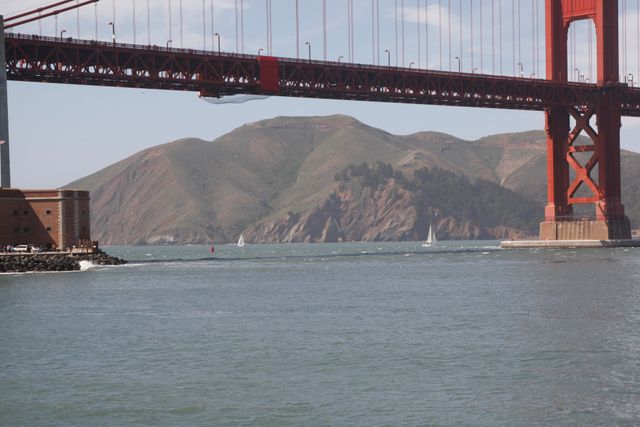 Looking under the Golden Gate Bridge to Golden Gate Recreation Area 