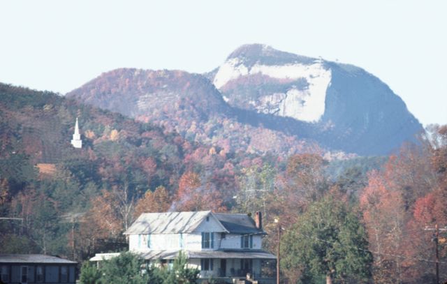 Backside of Table Rock with Saluda Hill Baptist Church in the foreground
