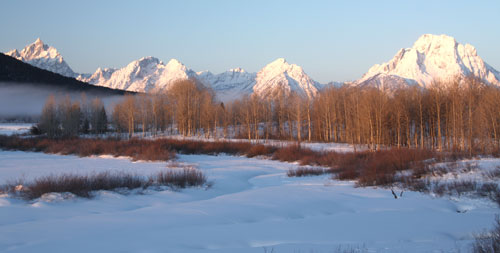 Snow cap mountains - Oxbow Bend - Grand Tetons Nation Park, WY