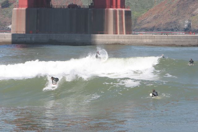 Surfing under the Golden Gate Bridge
