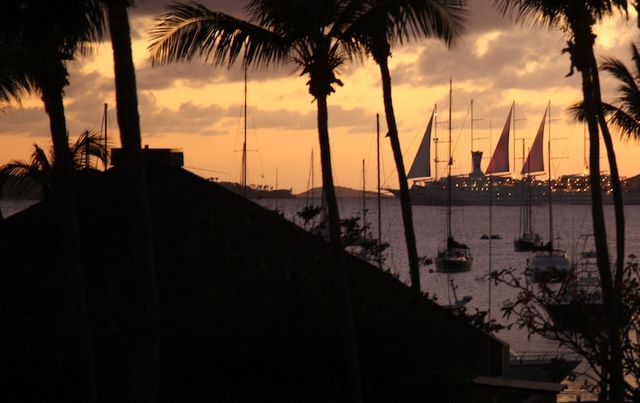 Large Sailboat at Sunset
